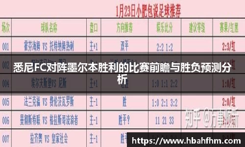 悉尼FC对阵墨尔本胜利的比赛前瞻与胜负预测分析